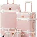 urecity Vintage Luggage Sets of 3 Piece - Hardside Lightweight Spinner Suitcases - Retro Travel Set includes Under Seat Train Case, 26"+20"+12" (Elegant Pink)