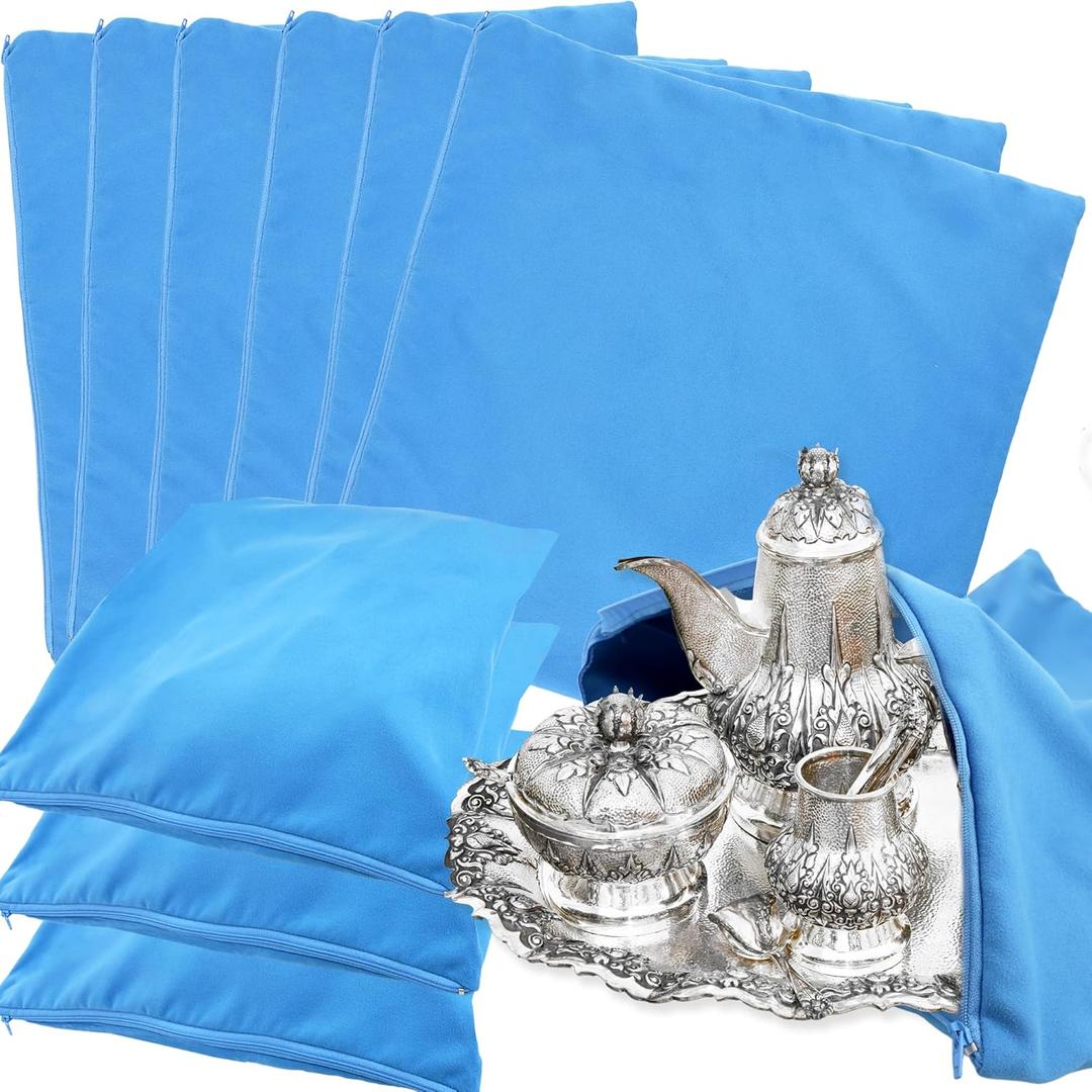 6 Pack Silver Storage Bags Zippered Anti Tarnish Jewelry Storage Containers Fabric Silver Protector Bags for Silverware Jewelry