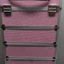 OUDMAY Makeup Train Case 4 in 1 Professional Cosmetics Rolling Organizer Aluminum Frame and Folding Trays Pink