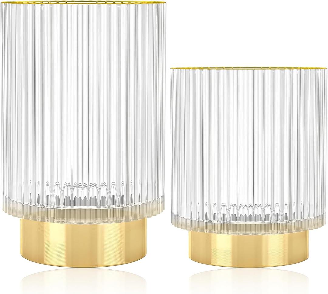 Makeup Brush Holder Organizer, Heavy Crystal Glass Brush Storage Holder, Vintage Cosmetic Make Up Bathroom Brushes Cup Pen Pencil Toothbrush Holder Striped Vase (Clear S+L)