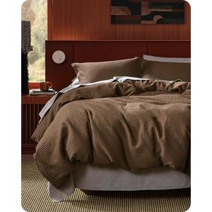 Bedsure Cotton Duvet Cover Set - 100% Cotton Waffle Weave Brown Duvet Cover California King, GentleSoft™ and Breathable Cal King Bedding Set for All Season, 3 Pieces, 104"x98"