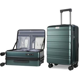 KROSER Carry On Luggage with Spinner Wheels & Built-in TSA Lock, Expandable Top Opening Hard Shell Suitcase Large Capacity Durable Rolling Luggage with USB Port, Carry-On 20-Inch, Dark Green