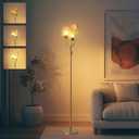 Rattan Gold Floor Lamp for Living Room, Boho Farmhouse Floor Lamps Dimmable with Elegant Wicker Shade and 3 LED Bulbs, Modern Torch Standing Lamp for Bedroom Office