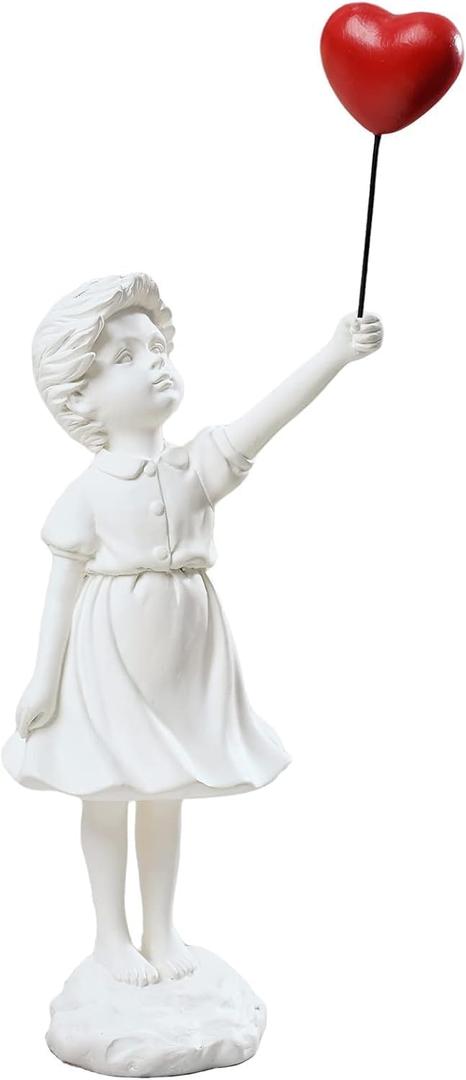 Banksy Street Graffiti Art Statue, Love Balloon Girl Room Decor, Resin Ornaments, Living Room Dining Desk Bookshelf Decorations, (White)