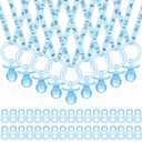 74 Pieces Baby Shower Pacifiers 24 Necklace Acrylic Plastic Pacifiers Baby Shower Game 50 Mini Plastic Charm Bulk for Party Decorations Games Table Scatter(Blue)