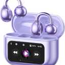 M100 Clip On Ear Headphones, Open Ear Earbuds Wireless Bluetooth 5.4, Clip On Earbuds with LCD Touchscreen, Lightweight Comfort Open Ear Headphones for Sports, Fitness, and Workouts, Purple
