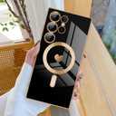 Newseego for Samsung Galaxy S24 Ultra Magnetic Case, Luxury Cute Love Heart Design Plating Edge Case for Women Girls Soft TPU Shockproof Camera Lens Protector Case for Samsung Galaxy S24 Ultra-Black