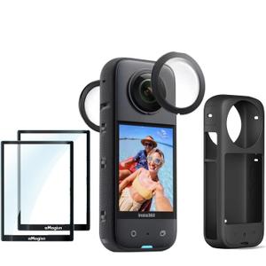 Screen Protector & Silicone Case Bundle for Insta360 x3, Includes 2 Screen Protectors, 2 Lens Guards, 1 Silicone Case