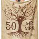 Happy 50th Anniversary Wedding Gifts, Flannel Soft Blanket Decor, Golden 50th Anniversary Romantic Gifts for Couple Parents, 50 Year Wedding Anniversary Decorations - 50x60 inches