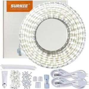 SURNIE 50ft LED Rope Lights Outdoor Waterproof, 110V Flexible Daylight White Bright Lighting Cuttable Connectable, Cool Clear Flat Strip Light 6000K for Outside Deck Patio Camping Decor, Not Tube Rope