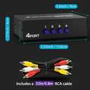 Fosmon 4-Way RCA Splitter & AV Switcher, 4 in (Female) 1 Out (Female) Audio Video Stereo Selector Switch Box with RCA Composite AV Patch Cable 2.6FT (1 Set) for HDTV, STB, Game Consoles