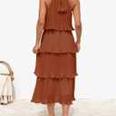 ZESICA Women's 2026 Summer Sleeveless Halter Neck Ruffle Tiered Layed Chiffon Flowy Swing Long Midi Dress (Brown, L)
