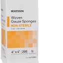 McKesson Non-Sterile Gauze Pads 4x4 Inch (200 Count) - 12-Ply 100% Cotton Non-Sterile Woven Sponges for Wound Care & First Aid - Highly Absorbent & Breathable Medical Supplies