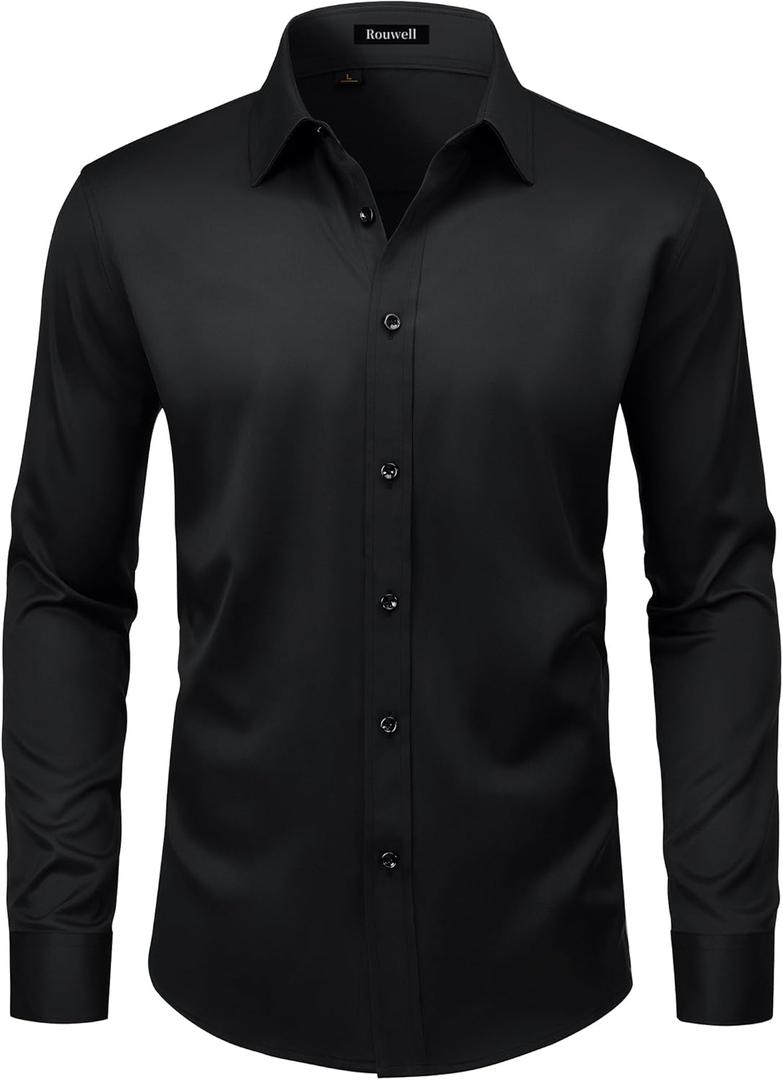 Mens Wrinkle Free Dress Shirts Regular Fit Long Sleeve Non Iron Business Casual Wedding Stretch Button Down Shirt,5XL 