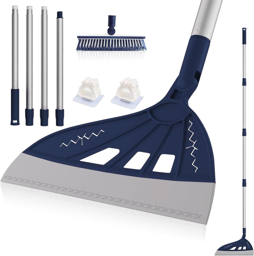 Magic Air Broom Household Silicone Broom for Floor Cleaning, Multifunctional Floor Squeegee with 60 Aluminum Adjustable Handle, Pet Hair for Glass, Fine Dust, Hair, Liquids (Blue)
