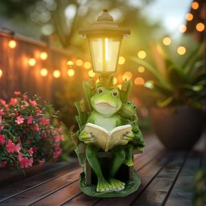 Solar Frog Garden Statue for Outdoor Decor with Lantern - Lawn Decoration 16 Tall Frog Figurine Lights for Patio, Yard, Porch Ornament - Valentine's Day Gifts for Mom, Grandma, Women