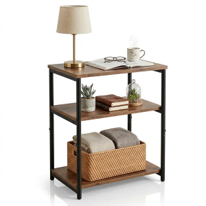 Slim Narrow Side Table with Metal Magazine Rack, 3-Tier Storage Shelves, Compact End Table for Small Spaces, Modern Sofa or Bedside Accent Table, 16.54 x 14.96 x 3.35 in