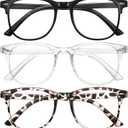 Okany 3 Pack Blue Light Blocking Glasses for Women Men, Round Computer Glasses Anti Eye Strain/UV/Glare Gaming Glasses (3 Pack Black + Leopard + White)