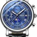 Avaner Men's Leather Strap Watches: Analog Quartz Classic Wrist Watches with Three-Eye Dials and Date