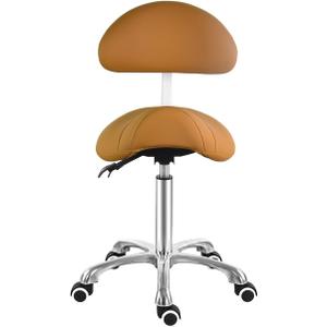 Antlu Saddle Stool Chair with Back Support, Ergonomic Esthetician Stool Chair for Salon Tattoo Spa Medical Dentist Clinic (with Backrest, Camel)