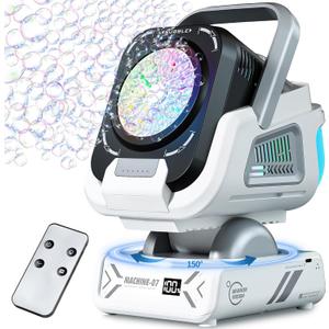 2025 Upgraded Bubble Machine with Remote Control, Automatic Rotation & RGB Lights, 1800mAh Rechargeable Battery, Type-C Charge, Bubble Maker for Kids, Weddings, Birthday Parties, Outdoor Activities