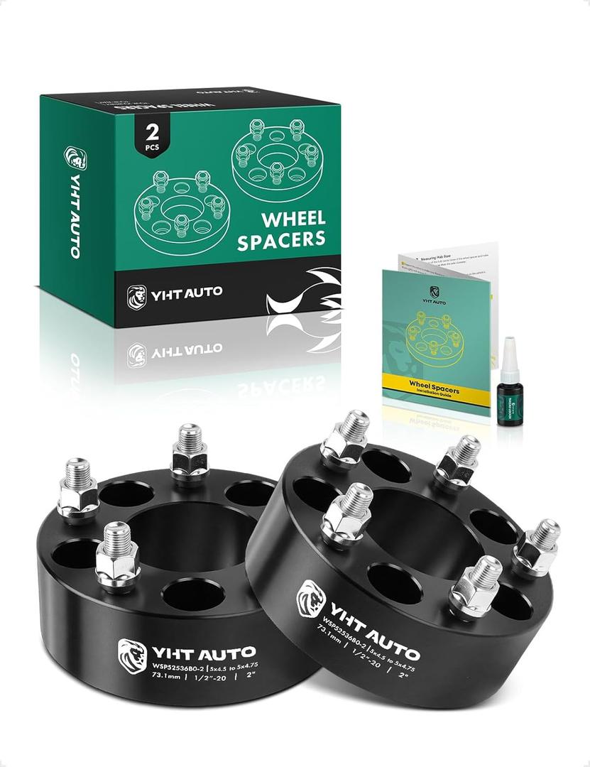 YHTAUTO 5x4.5 to 5x4.75 Wheel Adapters 2 Inch Compatible with Ford & Dodge & Jeep & Lincoln & Mercury, Tire Adapters w/1/2-20 & 12.9 Grade Studs, 73.1mm Center Bore 5 Lug 2PCS Black
