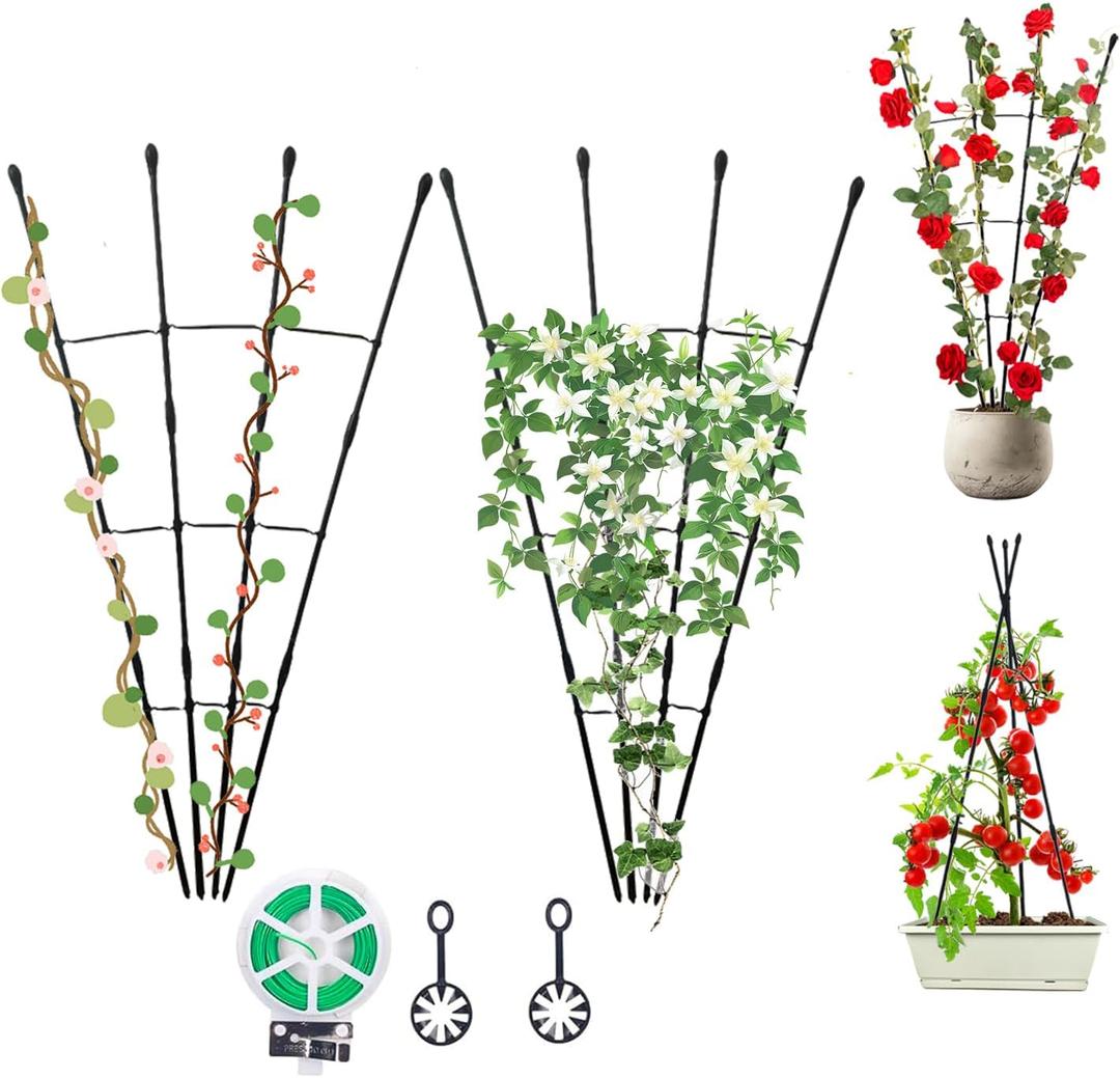 Garden Trellis for Climbing Plants Outdoor & Indoor, 47in Plant Trellis for Vines, Flowers,Tomato cage 3 Shapes Rustproof Plant Support Trellis for Potted Plants,Rose, Cucumber, Pea, Tomato, 2Pack