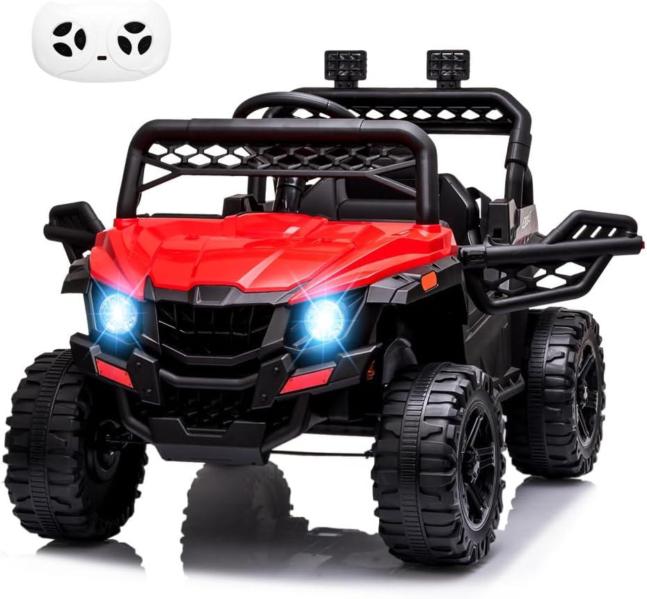 Kids Ride On UTV with Remote Control, 12V Kids Powered Wheels Electric Vehicle Toys with Spring Suspension,FM,LED Lights,AUX Port,Music,USB, Red