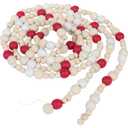 One Holiday Way 9-Foot Rustic Red, White and Unfinished Wood Bead Garland Christmas Tree Decoration - Decorative Vintage Wooden Beads for Everyday Chic Winter Valentines Farmhouse Xmas Home Decor