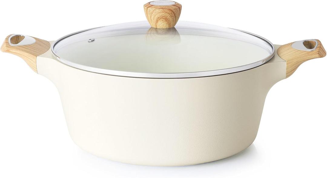 SENSARTE Ceramic Nonstick Stock Pot with Lid, 6.6 QT Soup Pot Casserole Pot, Non-toxic Healthy Pasta Pot, Large Cooking Pot Stew Pot, Induction Compatible, PFOA PFAS PTFE Free, White