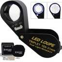 10x Magnifier Jewelry Loupe LED UV 21mm Triplet Lens Optical Glass Pocket Gem Magnifying Tool Jeweler, Stamp Philatelist, Coin Numismatic