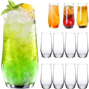 18oz Drinking Glasses, Highball Glasses Set of 12,Sutiable for Glasses for Wine, Iced Tea Glasses,Mojito Kit,Cocktails, Drinks, Office, Parties, Weddings and Gifts