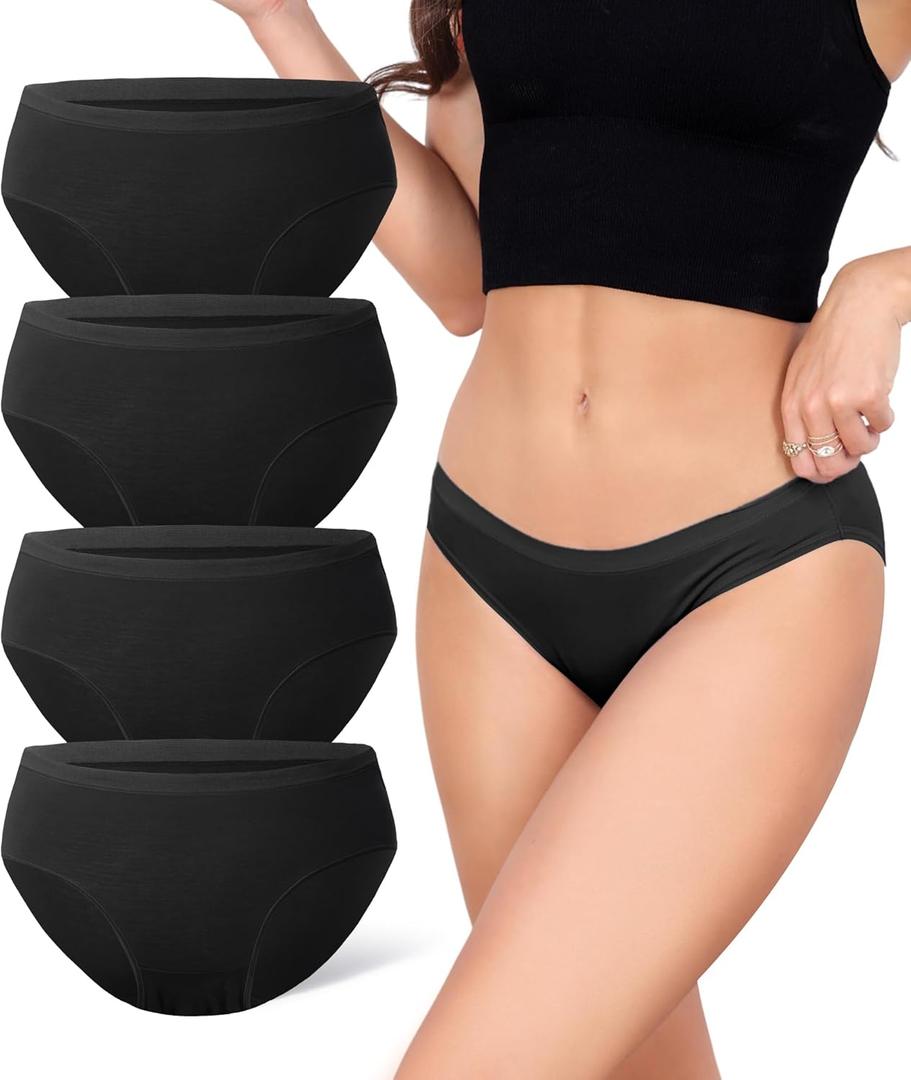 DAVID ARCHY Womens Underwear, Bamboo Rayon Underwear Women, Moisture Wicking Panties, Soft & Breathable, 4 Pack (Small, Black)