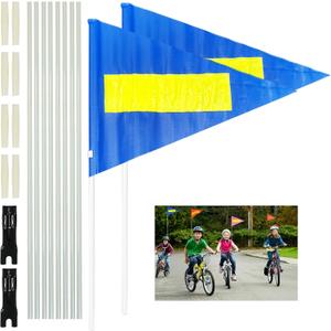 Bike Safety Flag with Pole 2 Sets, 6-Foot Adjustable Height Sturdy Fiberglass Tear-Resistant Waterproof Safety Flag Blue
