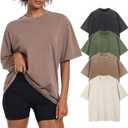 Womens Vintage Oversized T Shirts Acid Washed Baggy Cotton Tee Casual Workout Boyfriend Short Sleeve Tops(Black//ArmyGreenGrey/Coffe/Beige M)