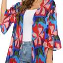 Women's Kimono Cardigans Floral Chiffon Loose Open Front Casual Summer Tops (S)