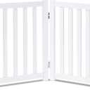 LZRS 2-Panel Wooden Free Standing Foldable Dog Gate Indoor Solid Hardwood 24" High, Step-Over Safety Pet Gate for Doorways, Stairs & Small Spaces - Indoor Use, White