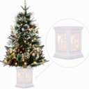 3Ft Pre-Lit Holiday Christmas Tree with Snowflake Base, Artificial Christmas Tree with Timer Function and 78 Led Lights, Snowflake and Red Berry Decorations, Holiday Ready, Easy Indoor Installation
