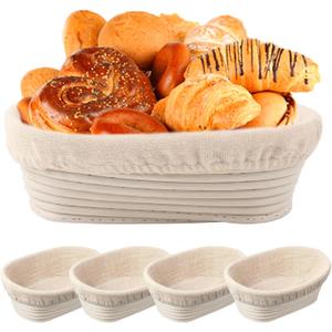 10 inch Oval Banneton Bread Proofing Basket Sourdough Bread Baking Supplies Set of 4 Sourdough Starter Kit Baking Gifts