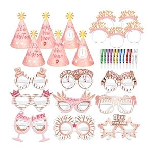 HOWAF 2026 News Year's Eve Party Supplie, Happy New Year Headband Tiara, New Years Glasses 2026, New Years Top Hats, Fringe Noisemaker Blowout for New Year Eve Party Supplies Favors, Rose Gold