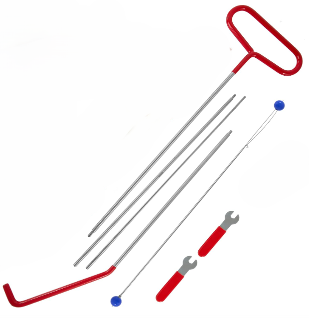 Car Long Reach Tool, 67" Multi-Function Automotive Emergency Tool, Portable Long Pin Puller Hook Kit with Adjustable Length for Vehicles, Car Repair Tool Kit Accessories (Red)