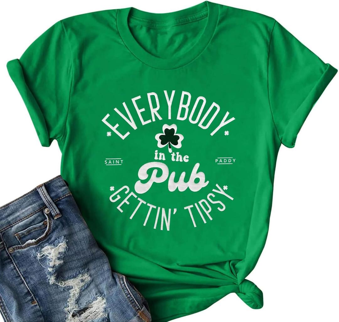 St Patricks Day Shirt Women Prone to Shenanigans and Malarkey Tshirts Shamrock Graphic Tee Tops (XL)