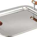 Stainless Steel Rectangular Tray with Wood Handles, 16.5 by 13-Inch, Silver