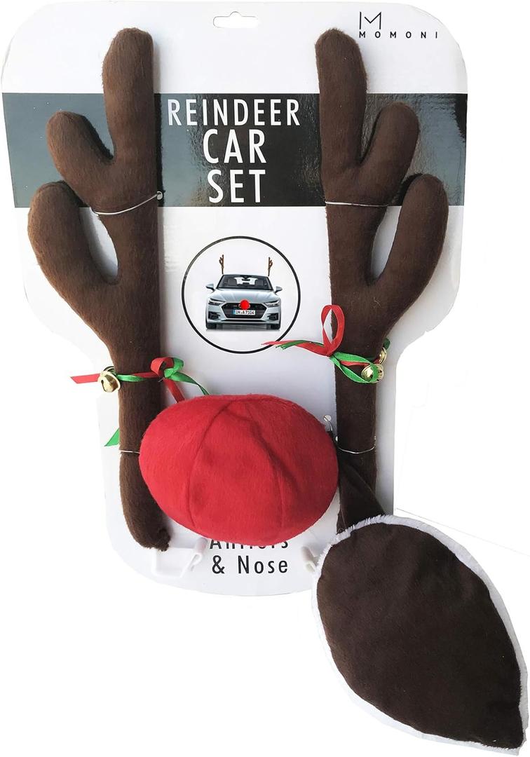 MOMONI Premium Reindeer Car Kit Antlers, Nose, Tail- Rudolph Set Reindeer Christmas Decoration Car Costume Auto Accessories