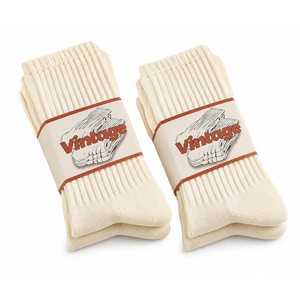 DAUCO 2 Pairs Natural Cotton Socks for Women & Men - Crew, Seamless, Breathable, Off White, Size 10-15