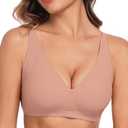 WOWENY Deep V Bras for Women No Underwire Smooth Wireless Bralettes Comfort Seamless Plunge Bra with Support, 2XL