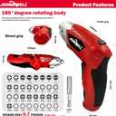 3.6V (RED) CORDLESS SCREWDRIVER 32+1pc USB Small Power Screwdriver Set.