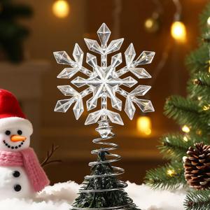 Lenwen Mini Snowflake Tree Topper Christmas Miniature Tree Topper Acrylic Small Snowflake Treetop Decoration Xmas Treetop Ornaments for Winter Holiday Party Decor(White,Shiny)