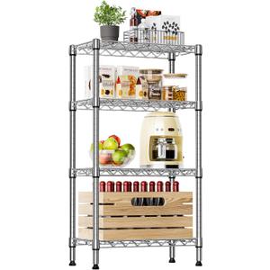 IZEUK 4 Tier Steel Storage Shelves, Heavy Duty Metal Shelf Wire Shelving Rack for Pantry, Kitchen, Living Room, or Office Organization (11.8" D x 21.7" W x 39.5" H, 1000LBS, Chrome)