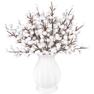 Rowfad 40 Pcs Artificial Berry Stems Branches, Christmas White Faux Holly Berries Picks Ornaments for Christmas Tree Wreath DIY Craft Decorations Holiday Home Decor (40, White)